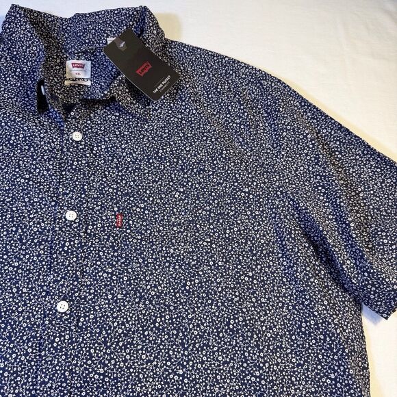 LEVIS Short Sleeve Button Front Shirt Mens Size XXL Cotton Blue White Floral NWT - Picture 2 of 10